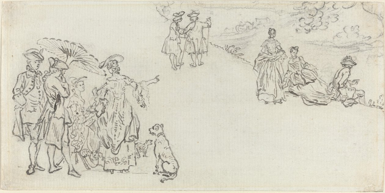 Dames en heren in een landelijk park door Paul Sandby
