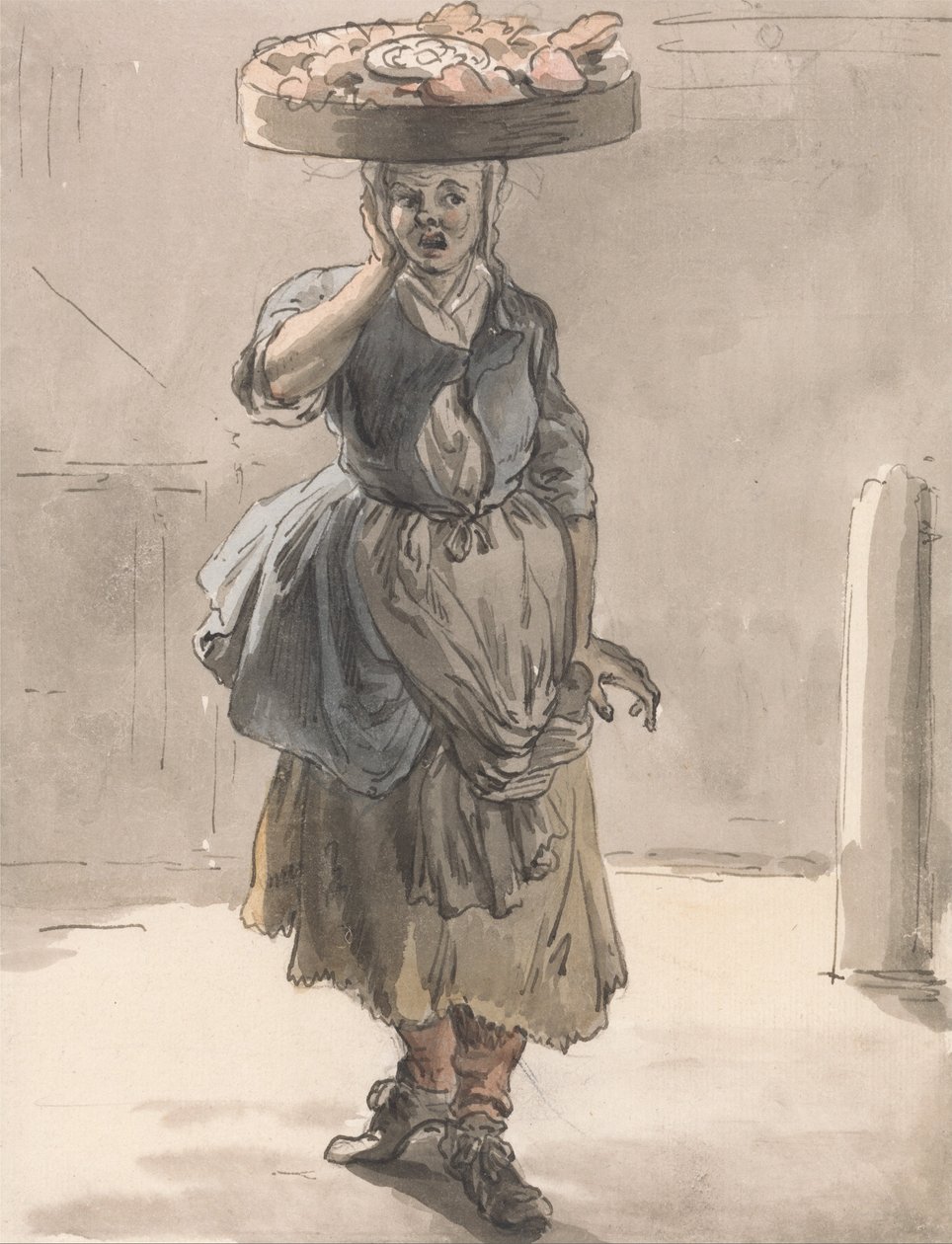 Londense Kreten- Een Meisje met een Mand op Haar Hoofd (Lichten voor de Katten, Lever voor de Honden) door Paul Sandby