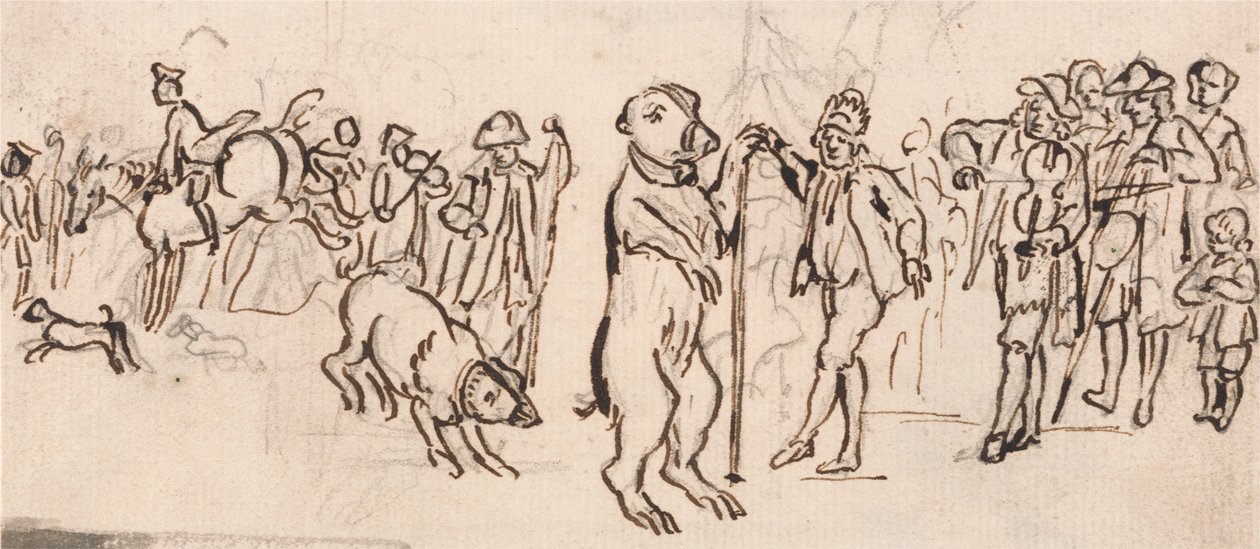 Muzikanten en een optredende beer door Paul Sandby