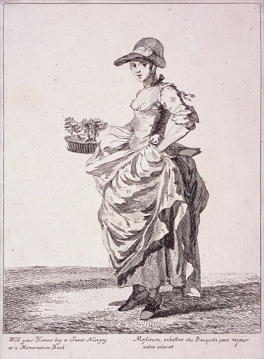 Boeket en memoboekverkoper, Kreten van Londen, 1760 door Paul Sandby