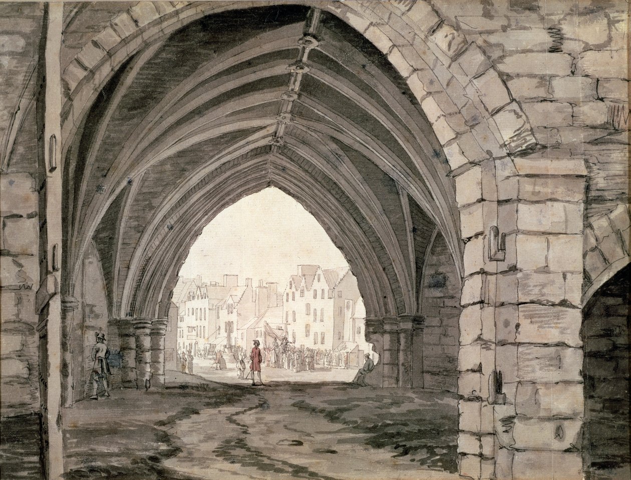 Deel van Holyrood Abdij met uitzicht op de Canongate door Paul Sandby