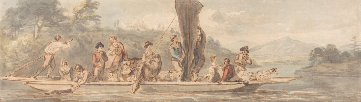 Rivierveer met Veel Passagiers en Dieren door Paul Sandby