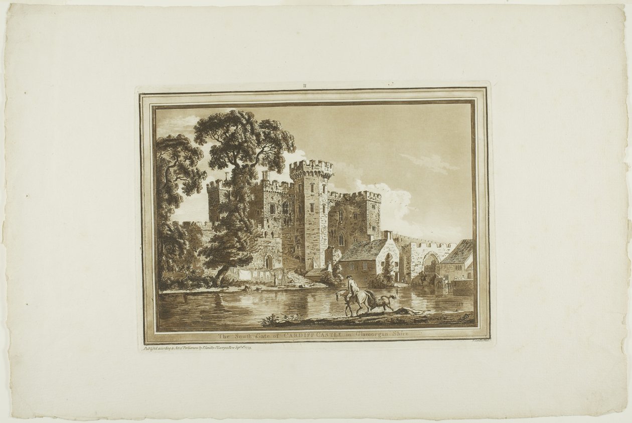 De Zuidpoort van Cardiff Castle in Glamorgan Shire, uit Twaalf Zichten in Aquatint van Tekeningen ter Plaatse Gemaakt in Zuid-Wales door Paul Sandby