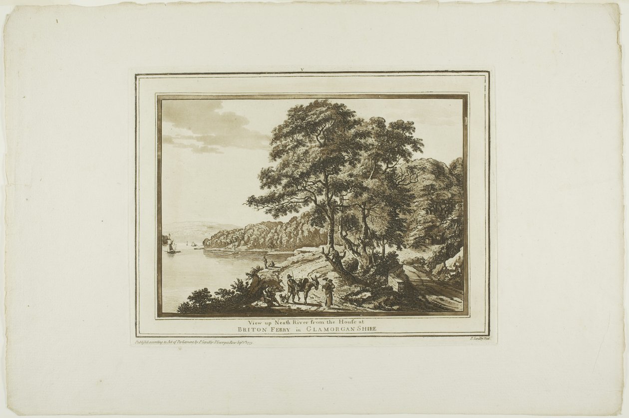 Uitzicht op de Neath-rivier vanuit het huis bij Briton Ferry in Glamorgan Shire, uit Twaalf Zichten in Aquatinta van Tekeningen ter Plaatse Gemaakt in Zuid-Wales door Paul Sandby