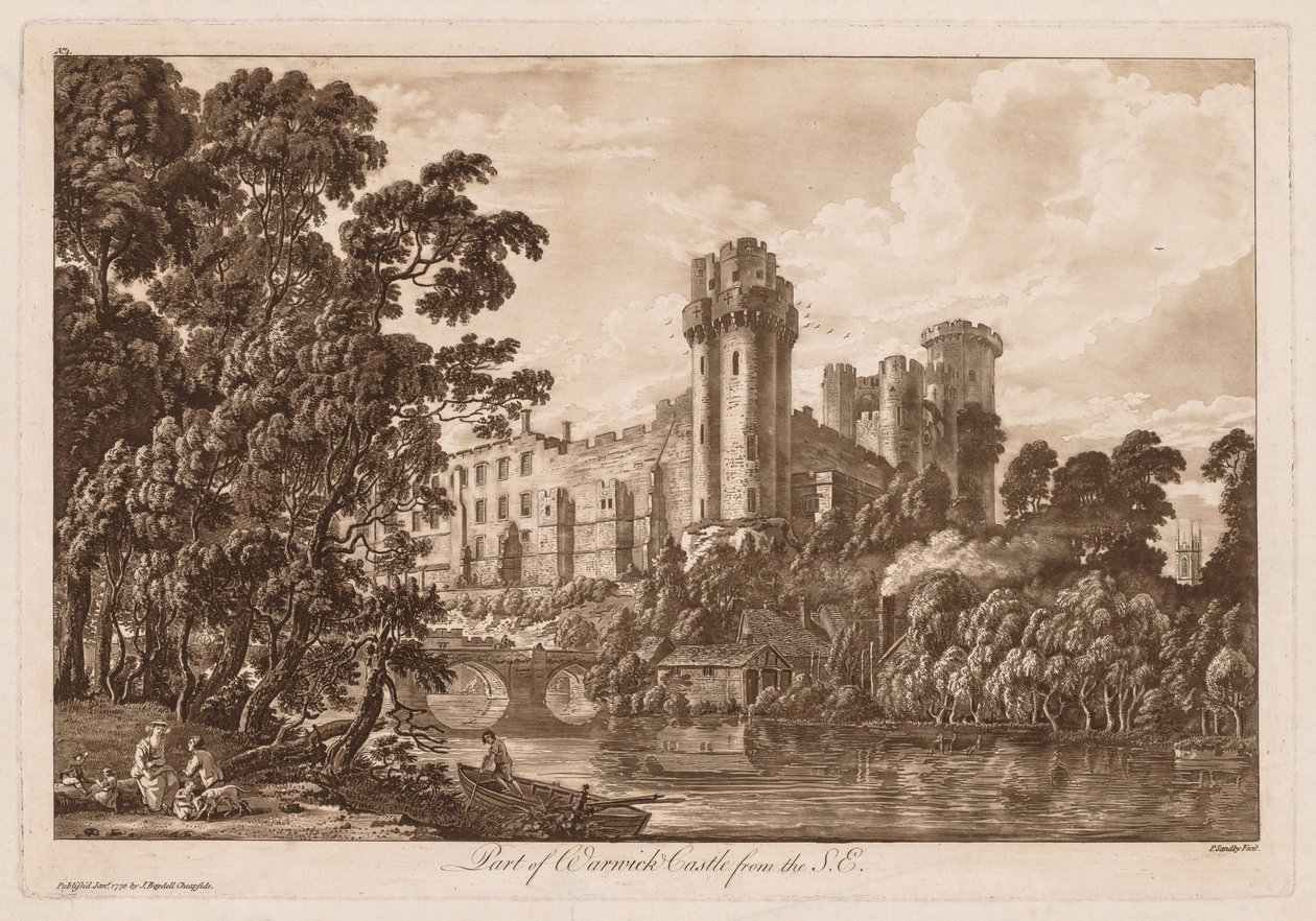 Uitzichten van Warwick Castle: Deel van Warwick Castle vanaf het Zuidoosten door Paul Sandby