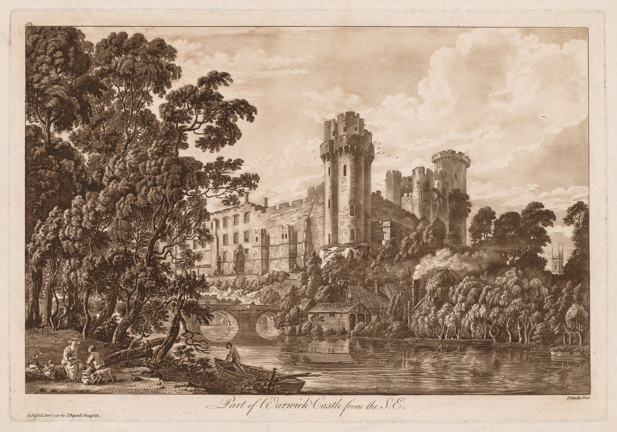 Uitzichten van Warwick Castle: Deel van Warwick Castle vanuit het zuidoosten, 1776 door Paul Sandby