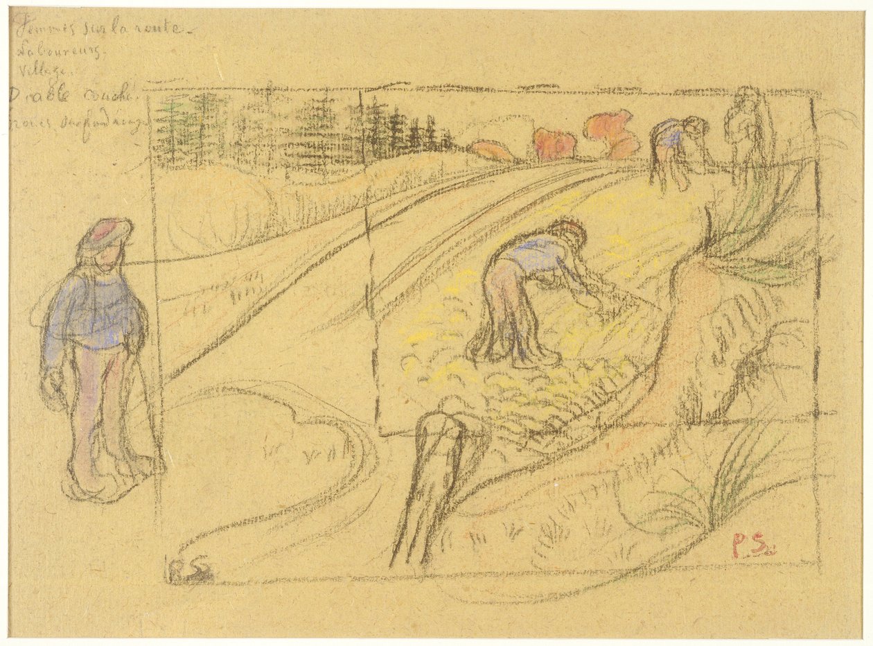 Bauern auf einem Feld (recto); Prozession bretonischer Frauen mit Studie von zwei weiblichen Figuren (verso) door Paul Sérusier