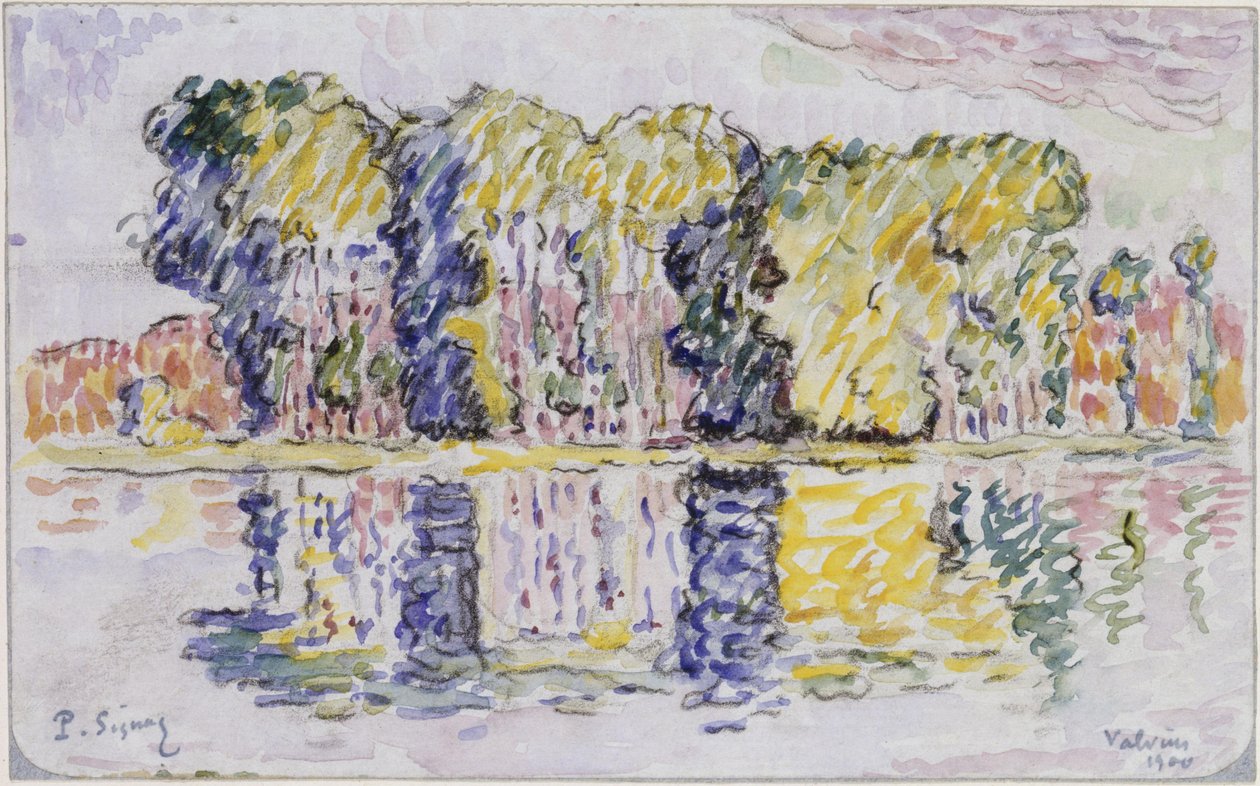 Boomgroep aan het water door Paul Signac