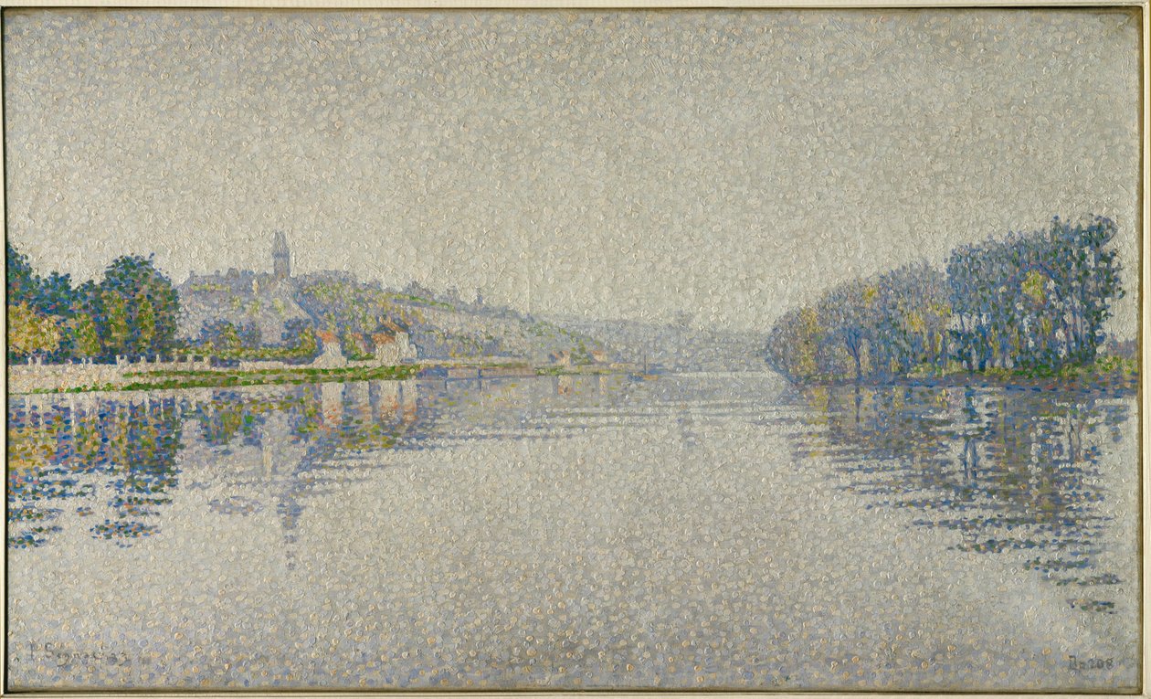 Rivieroevers. De Seine bij Herblay (schilderij op doek) door Paul Signac