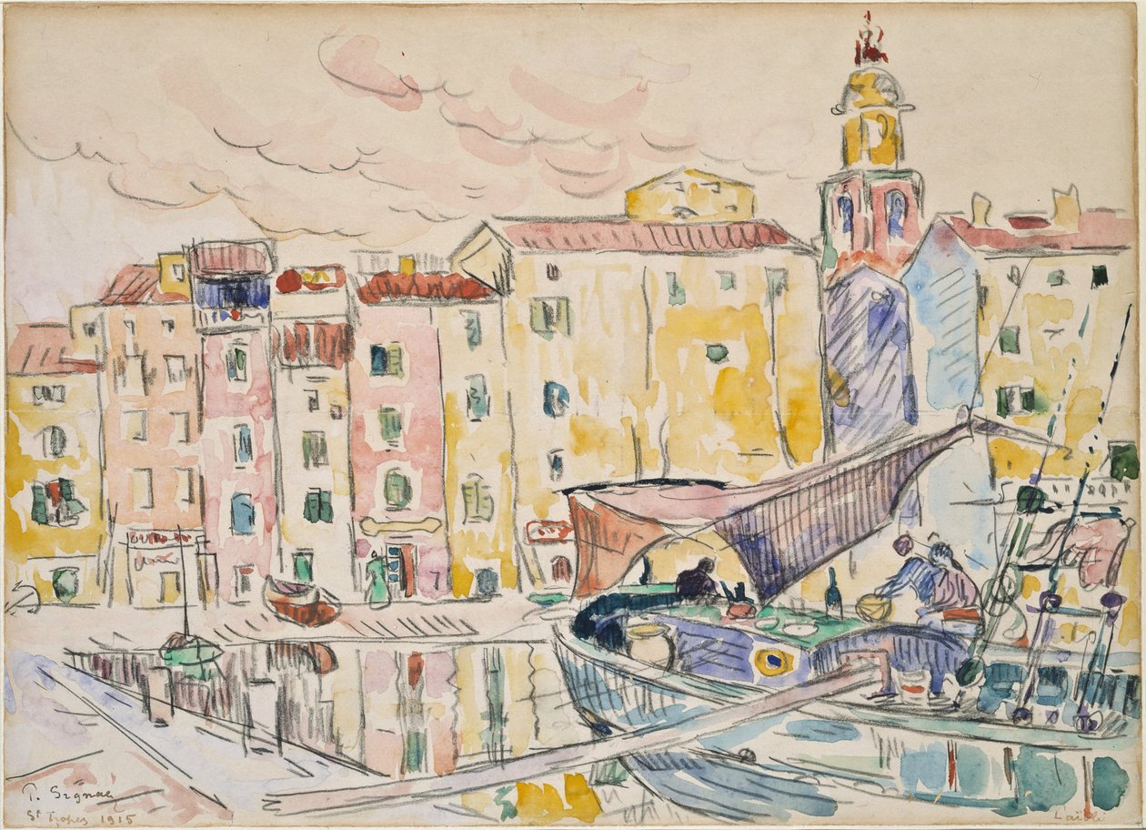 Vanuit de haven van Saint-Tropez door Paul Signac