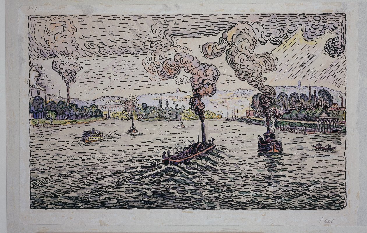 De Seine met stoomboten door Paul Signac