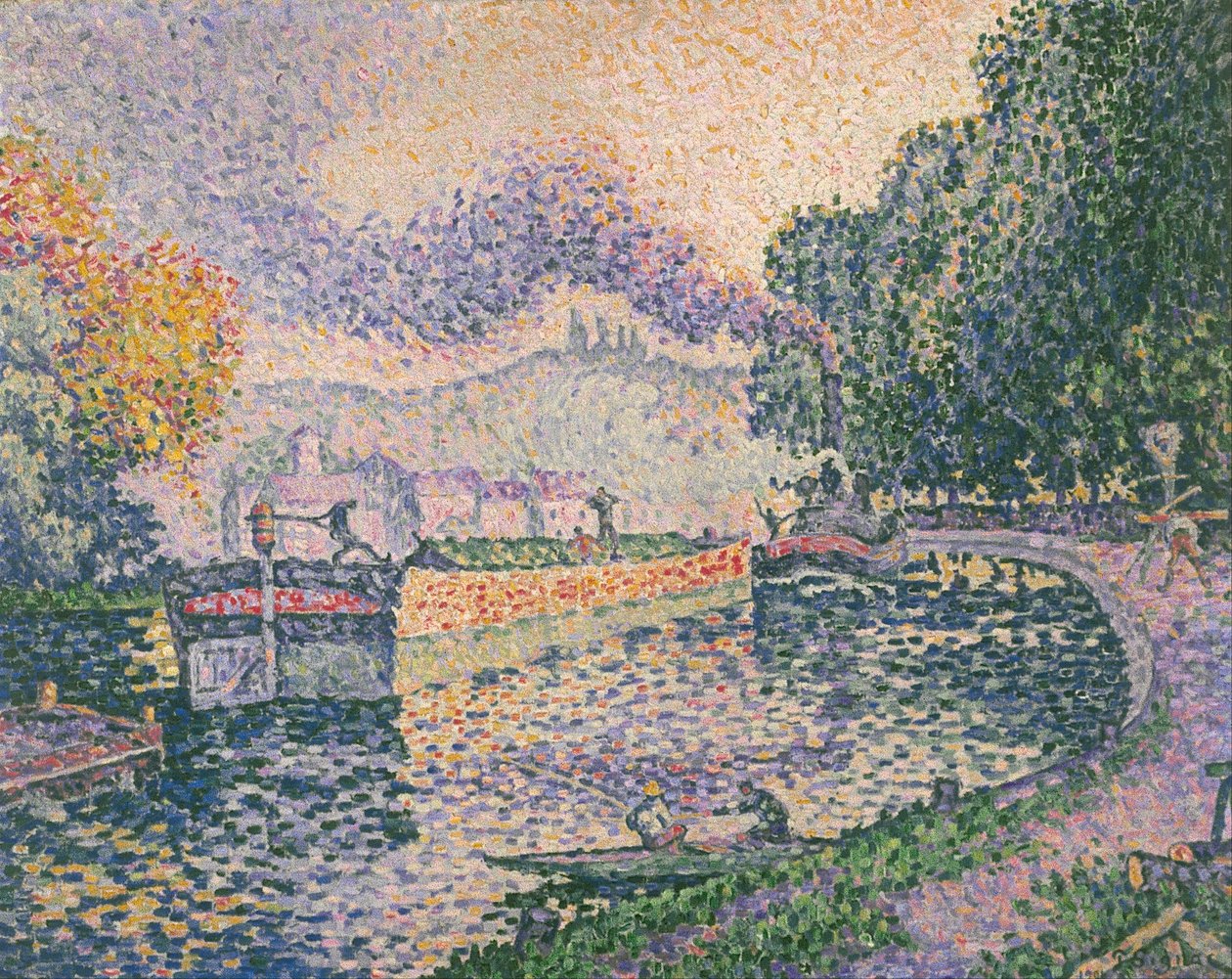 De sleepboot, kanaal in Samois door Paul Signac