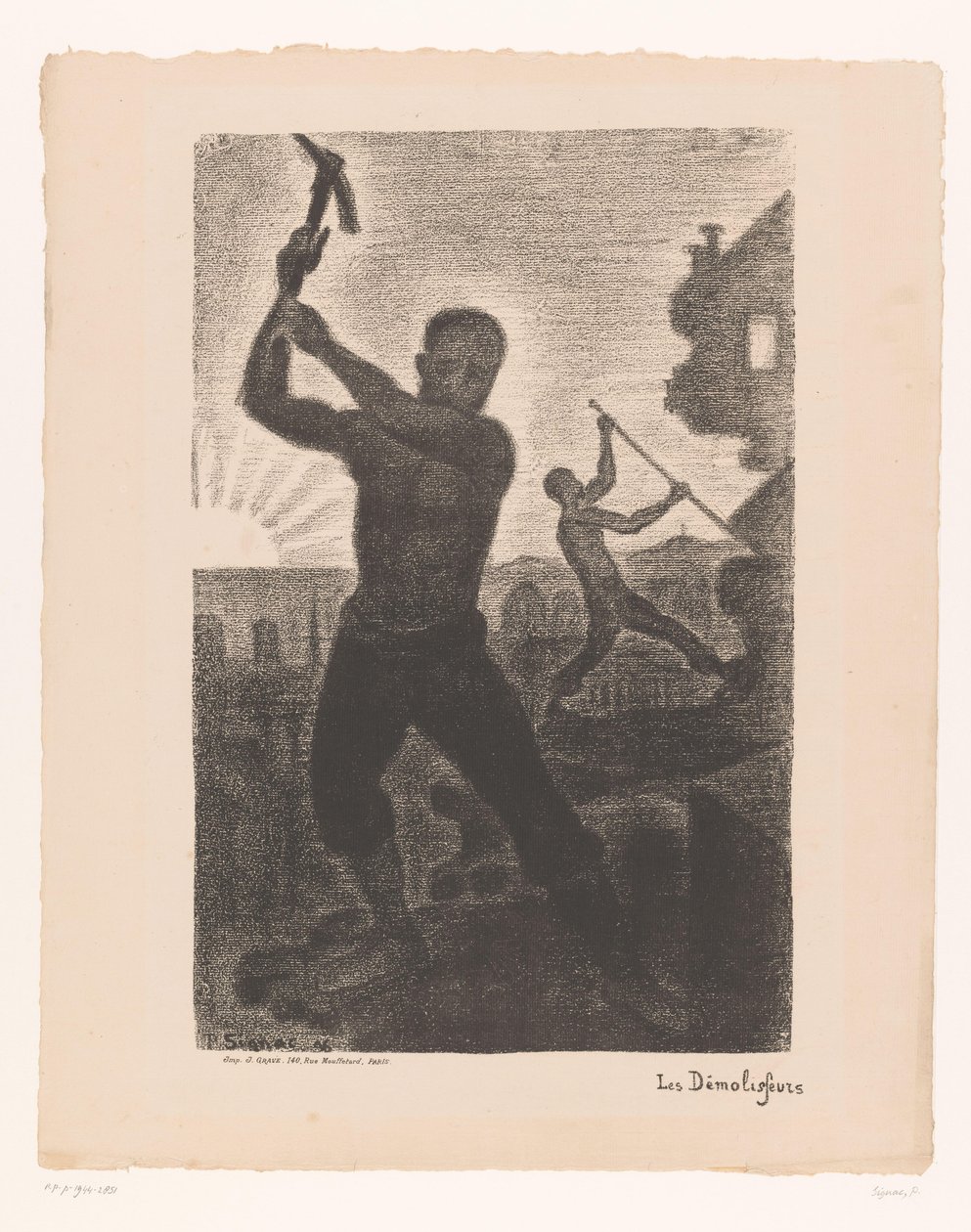 Twee mannen slopen een gebouw door Paul Signac