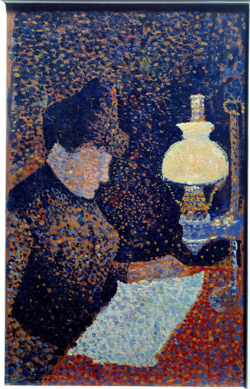 Vrouw onder de lamp. Pointillisme. Schilderij door Paul Signac door Paul Signac
