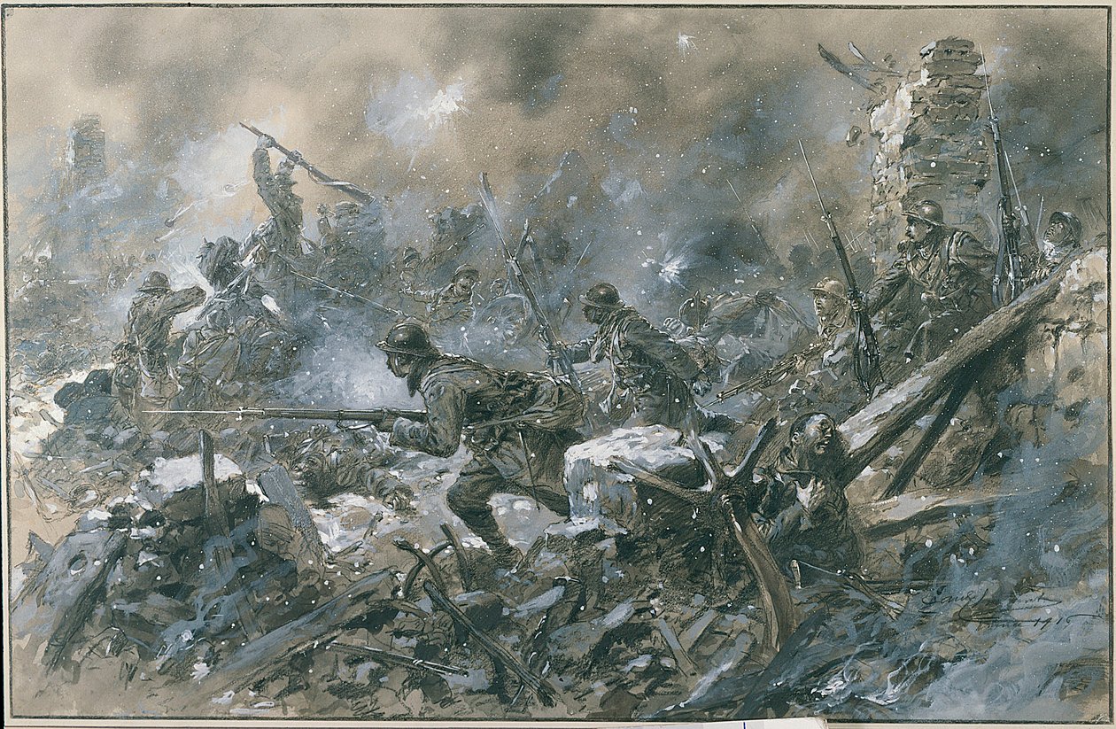 Eerste Wereldoorlog (1914-1918): Een tegenaanval in het dorp Vaux in 1916 aan het front van Verdun door Paul Thiriat