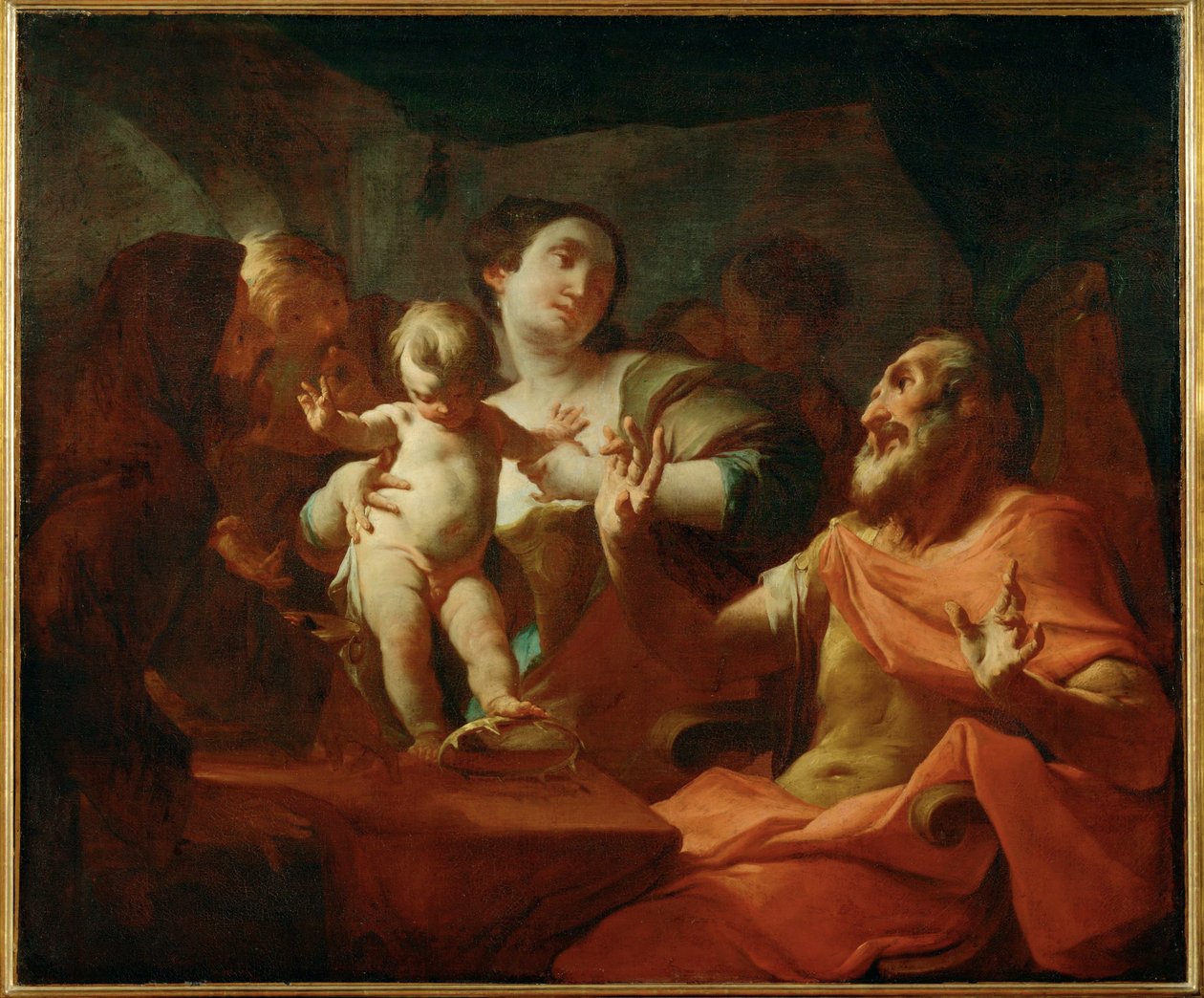 De jonge Mozes voor de farao ... (schilderij op doek) door Paul Troger