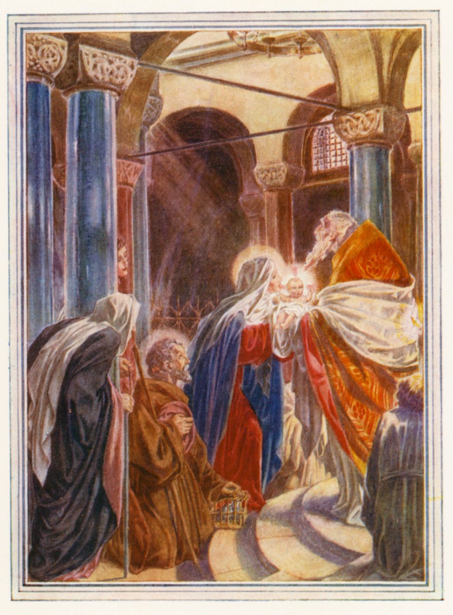 De presentatie in de tempel (kleurenlitho) door Paul Vincent Woodroffe