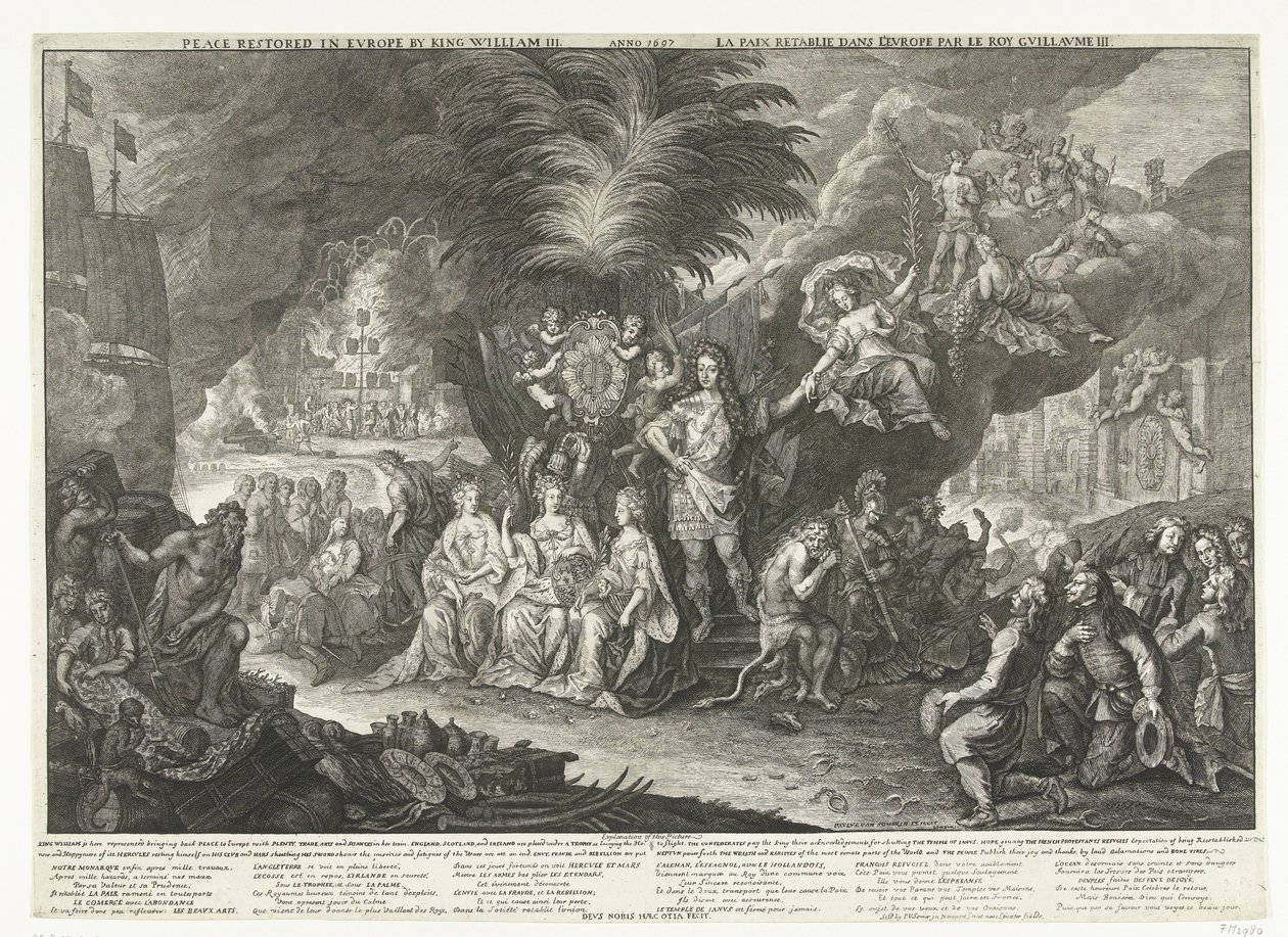 Allegorie op koning Willem III als brenger van vrede in Europa, 1697 door Paul van Somer (II)