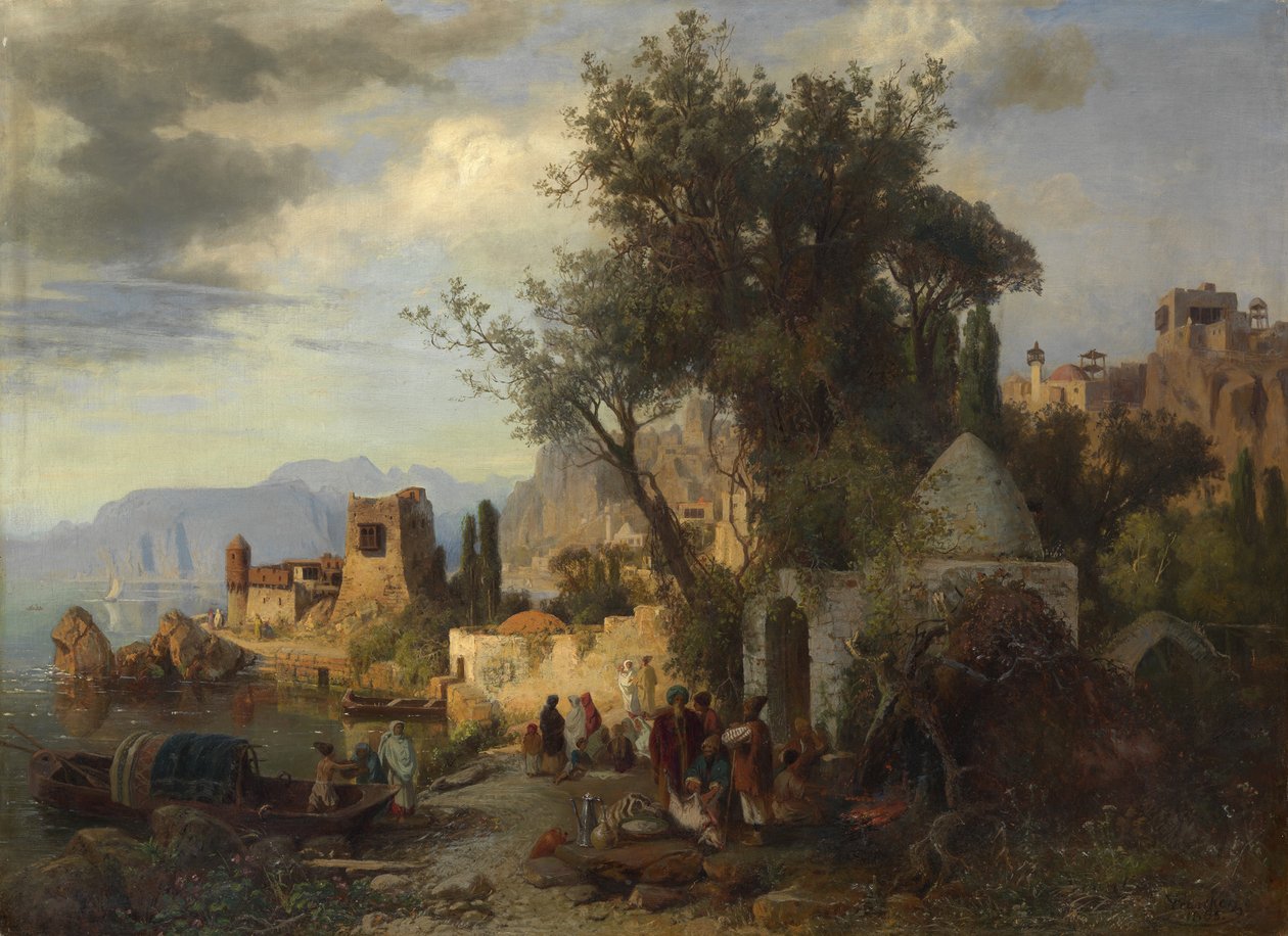 Avond bij de Kura-rivier nabij Tiflis door Paul von Franken