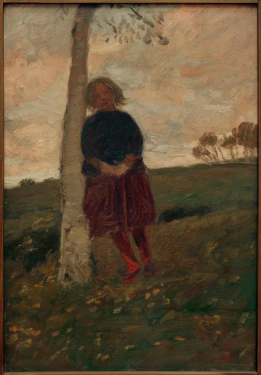 Meisje bij berkenstam (ook: Meisje bij boom) door Paula Modersohn Becker