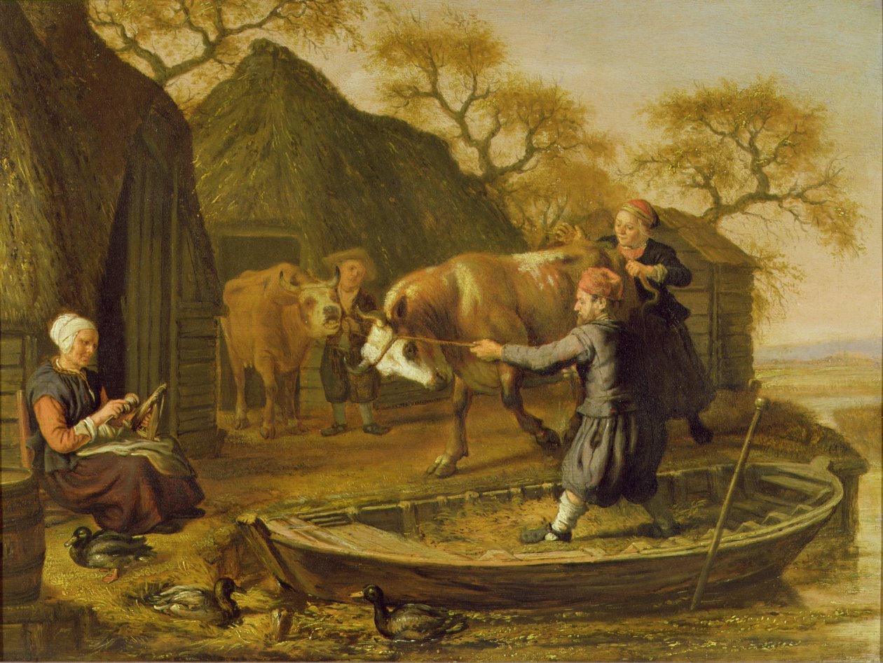 Vee dat in een Kleine Boot wordt Geladen door Paulus Potter