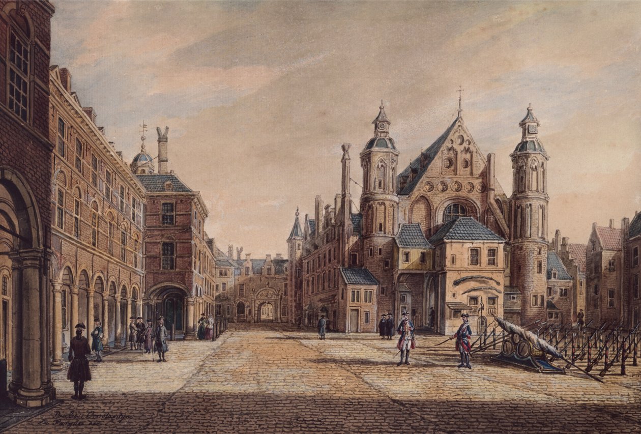 Een Uitzicht op het Binnenhof, Den Haag door Paulus Constantin La Fargue
