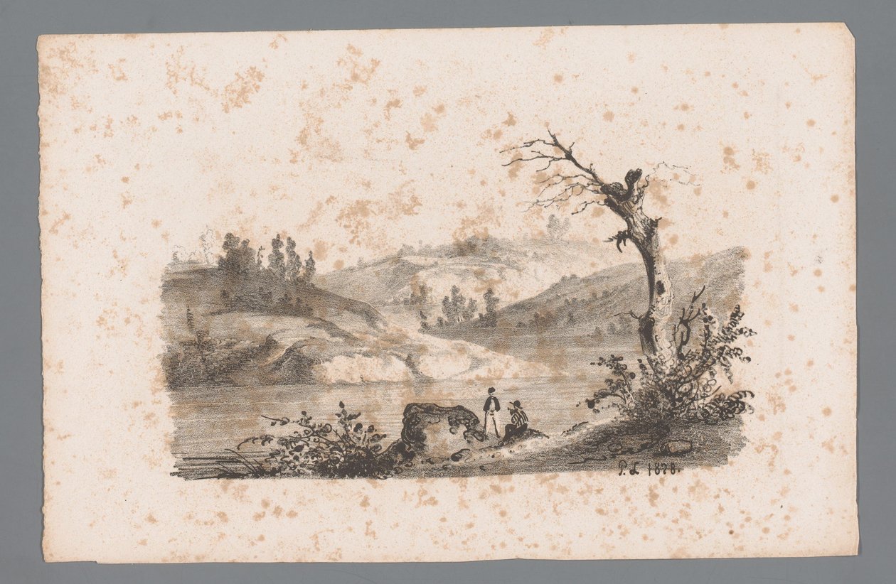 Heuvellandschap met rivier door Paulus Lauters