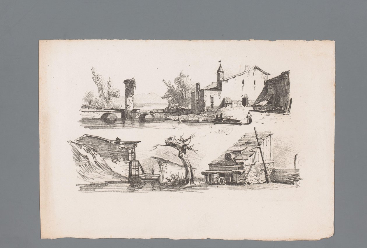 Twee gezichten op huizen (Beginselen van landschappen) door Paulus Lauters