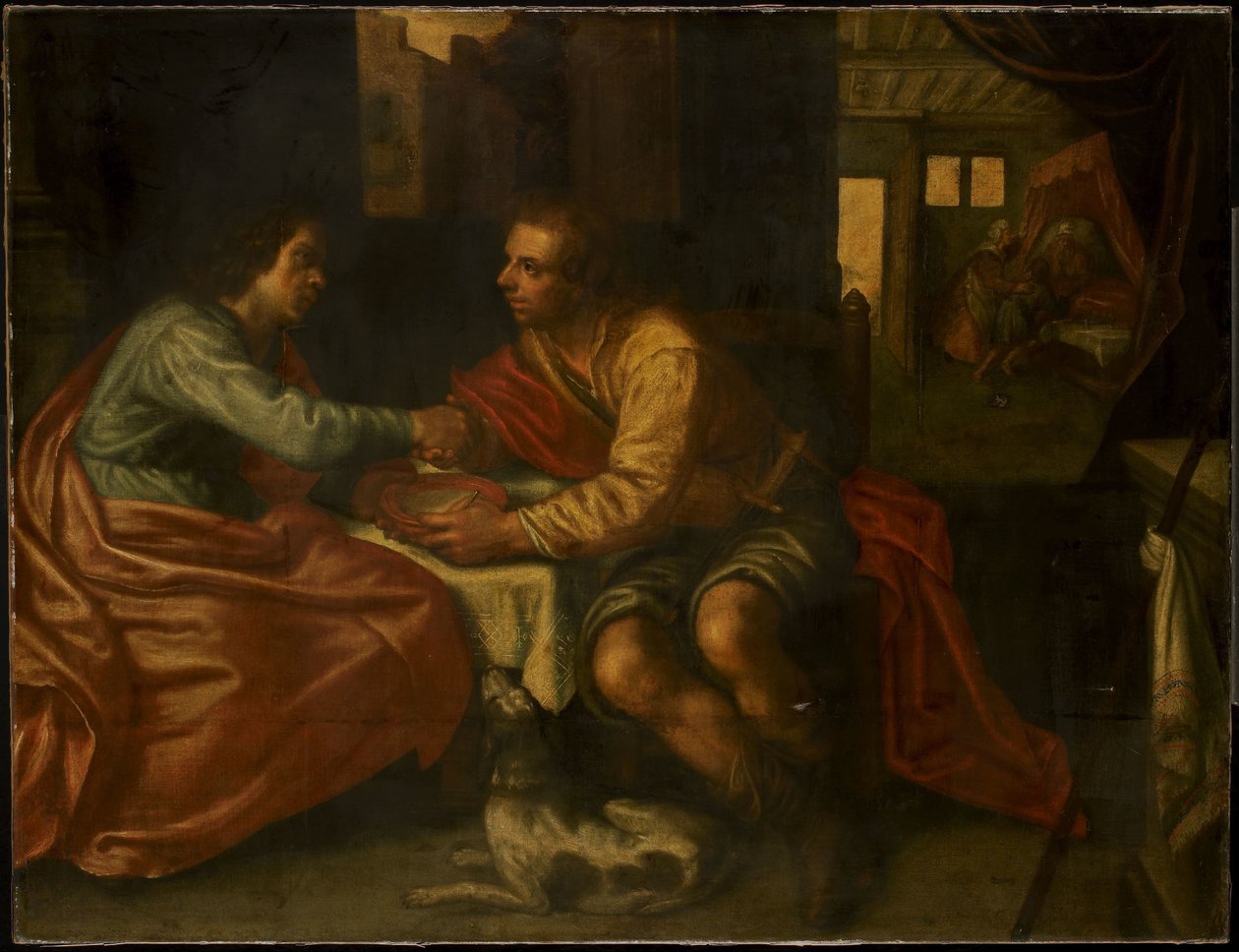 Esau verkoopt zijn eerstgeboorterecht (Genesis 27:1-29) door Paulus Moreelse (copy after)