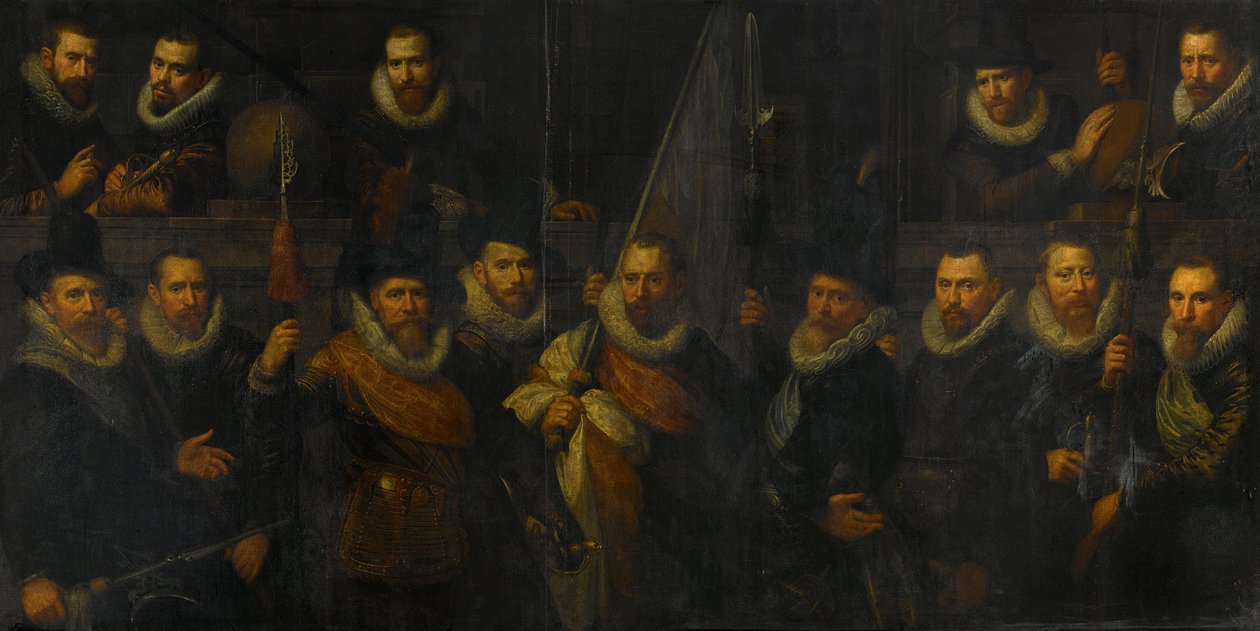 Officieren en andere burgerwachten van het IIIe district van Amsterdam, onder bevel van kapitein Jacob Gerritsz Hoyngh en luitenant Nanningh Florisz Cloeck door Paulus Moreelse