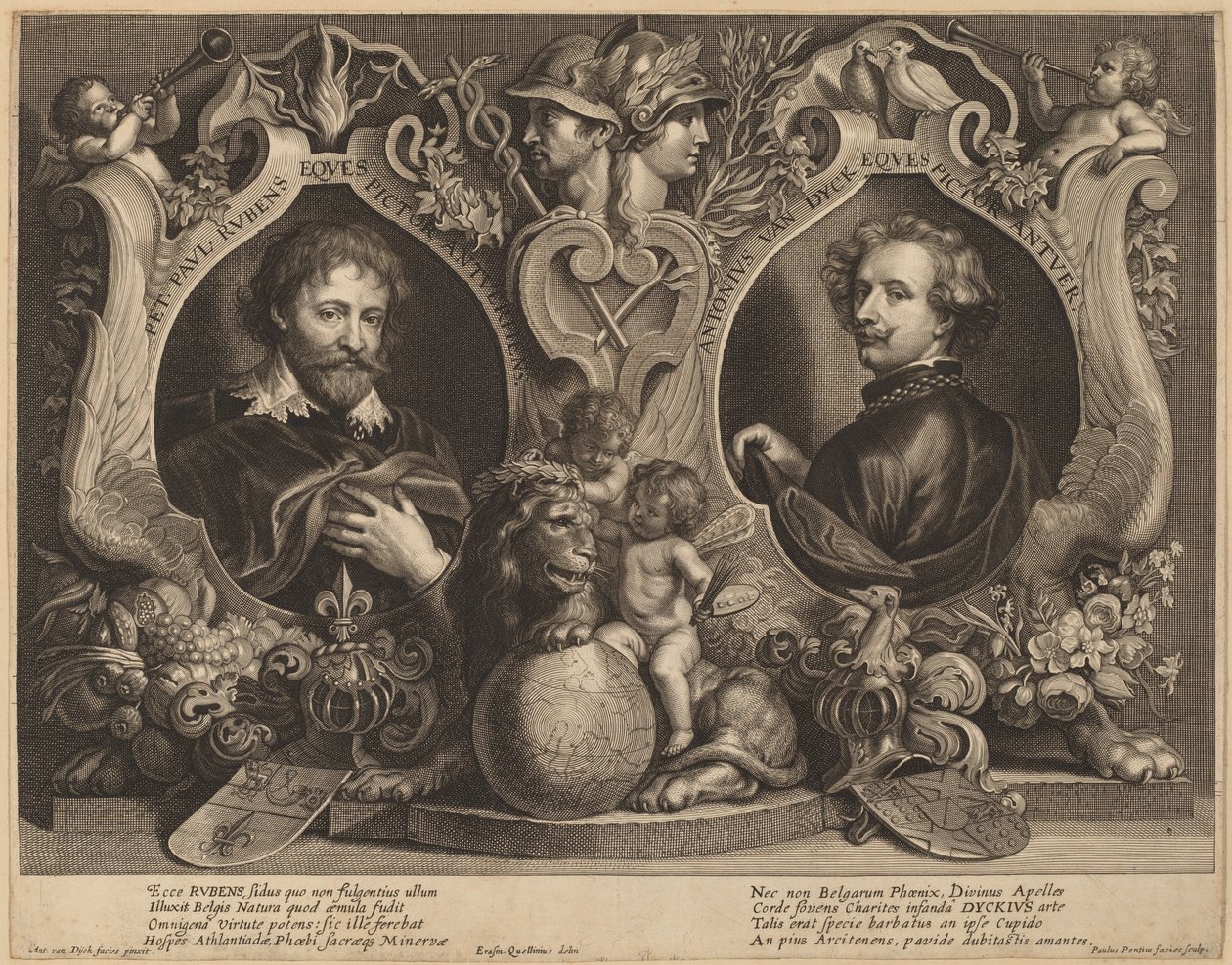 Rubens en van Dyck, een Dubbelportret door Paulus Pontius, after Sir Anthony van Dyck and Erasmus Quellinus II