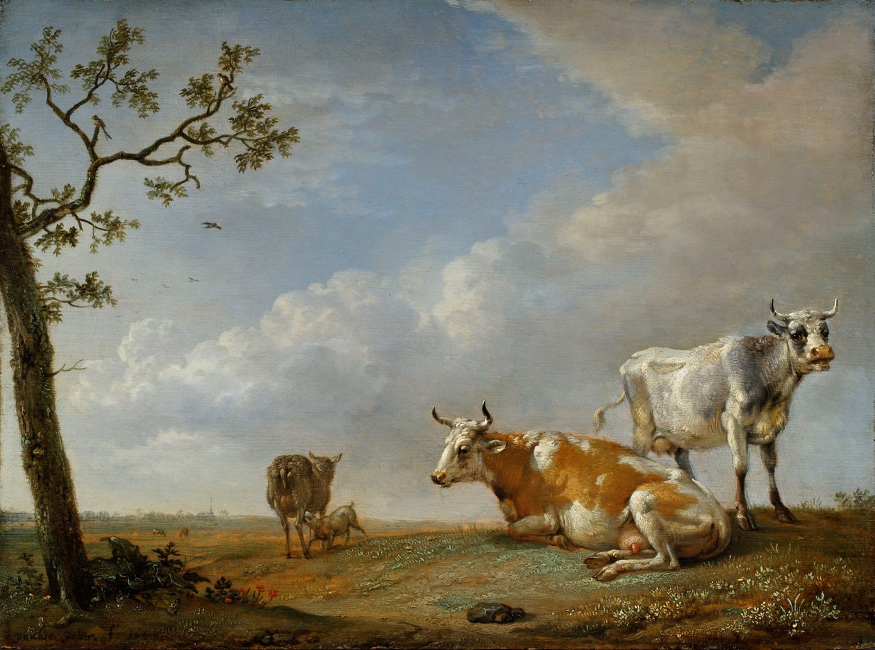 Rustende dieren in de weide door Paulus Potter