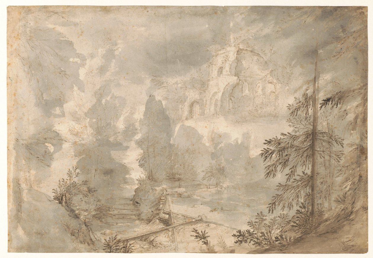 Zuid-Duits landschap met een ruïne door Paulus Willemsz. van Vianen
