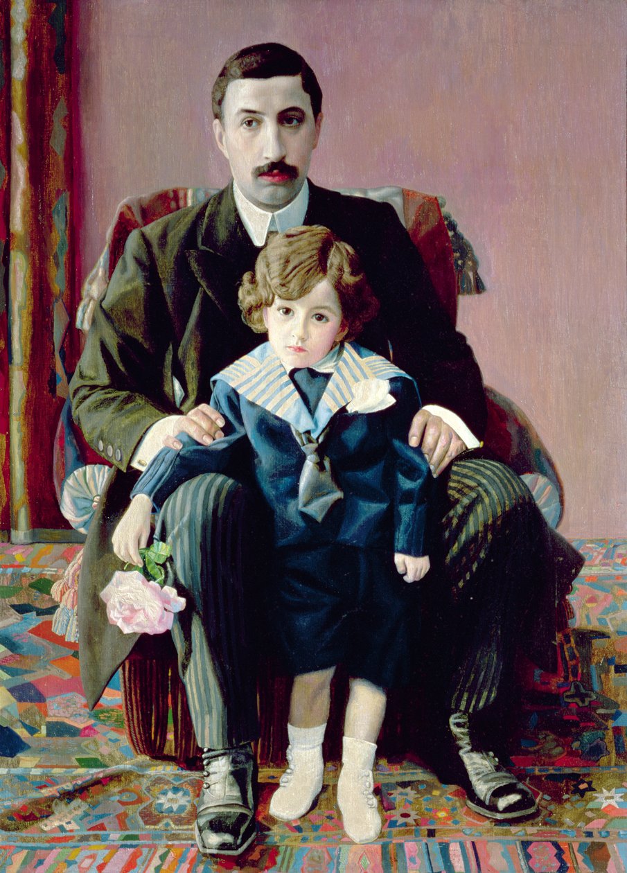 Portret van Arman Frantsevich Aziber en zijn zoon, 1915 door Pawel Nikolajewitsch Filonow