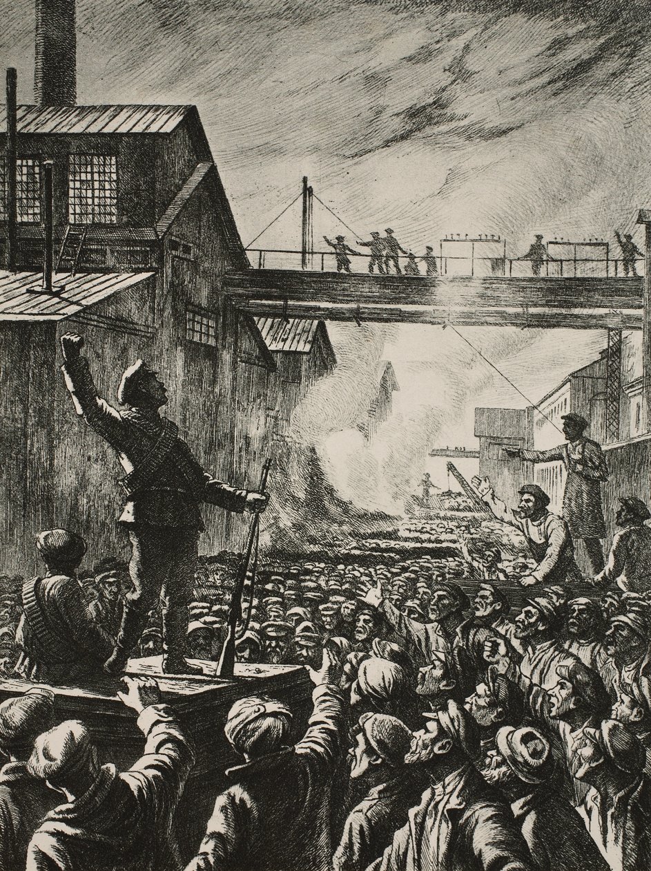 De julidagen in Petrograd: machinegeweren roepen de Putilov-arbeiders op om de actie tegen de voorlopige regering te steunen door Pavel Alexandrovich Shillingovsky
