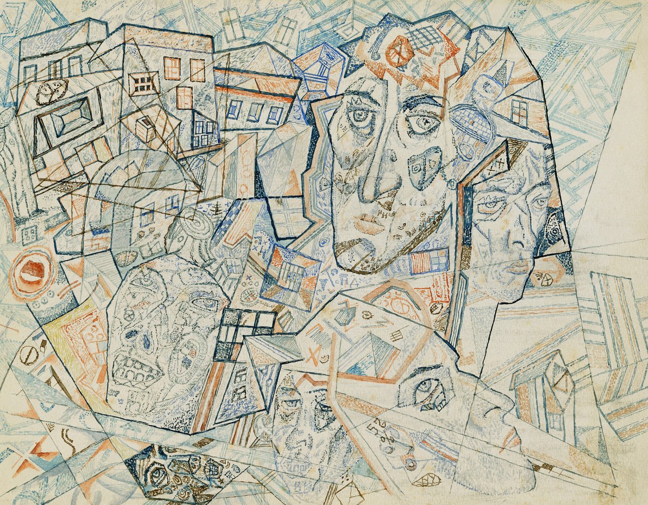 Gezichten in de Stad, c.1925 door Pawel Nikolajewitsch Filonow
