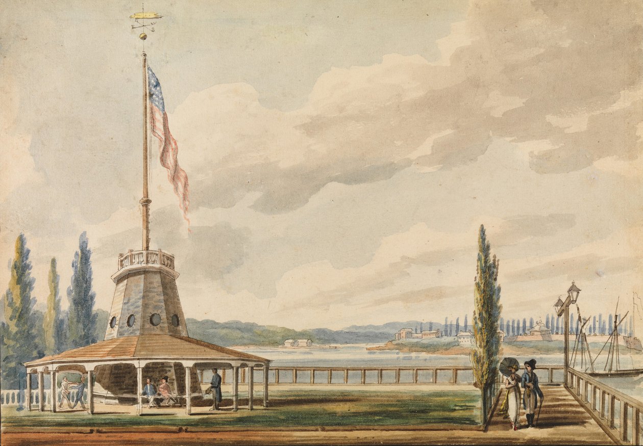 Het eerste uitzicht van de reiziger op New York—De Battery en de vlaggenmast, 1811-ca. 1813 door Pavel Petrovic Svin