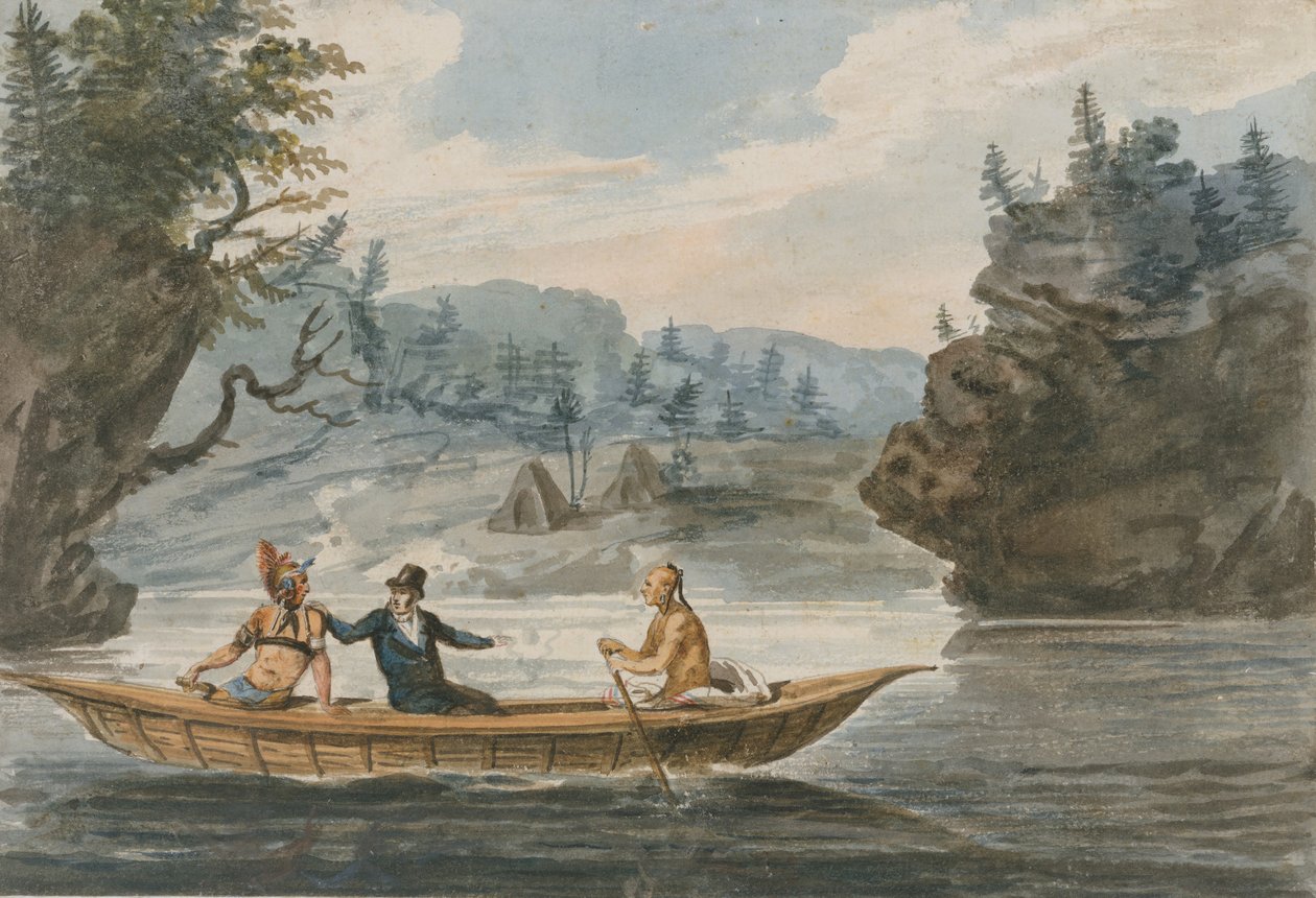 Twee Indianen en een Blanke Man in een Kano, 1811-ca. 1813 door Pavel Petrovic Svin