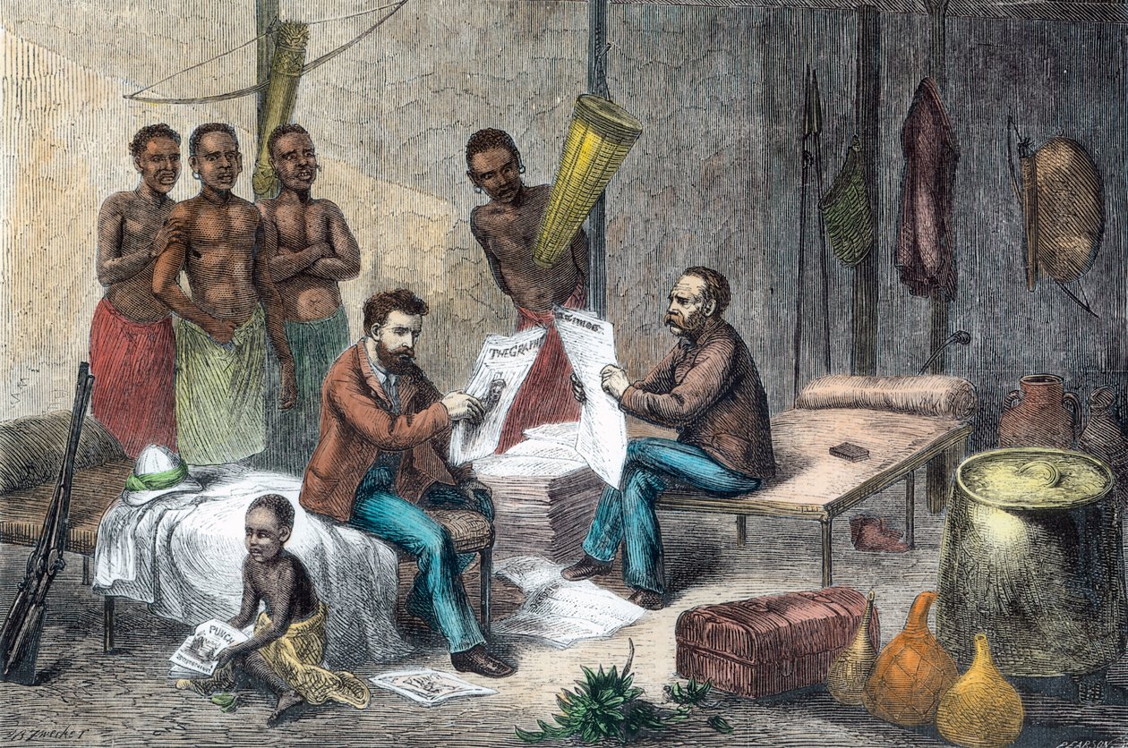 Livingstone en Stanley ontvangen kranten in Centraal-Afrika, 1871-1873 door Pearson