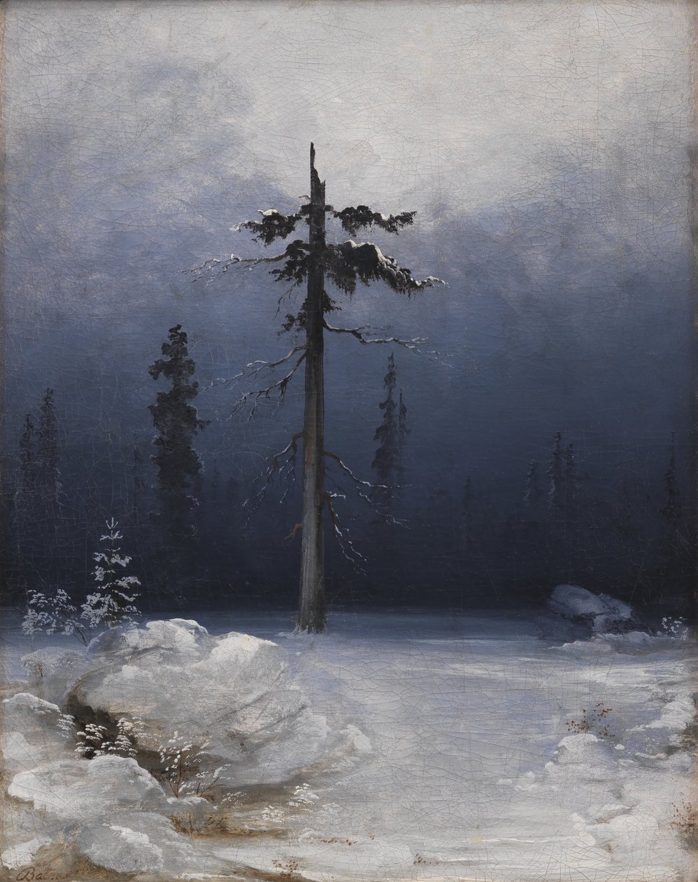 Boom in een winterbos door Peder Balke