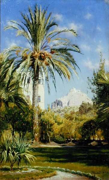 De tuinen van het Koninklijk Paleis met uitzicht op de Lykavitos-heuvel, Athene door Peder Monsted