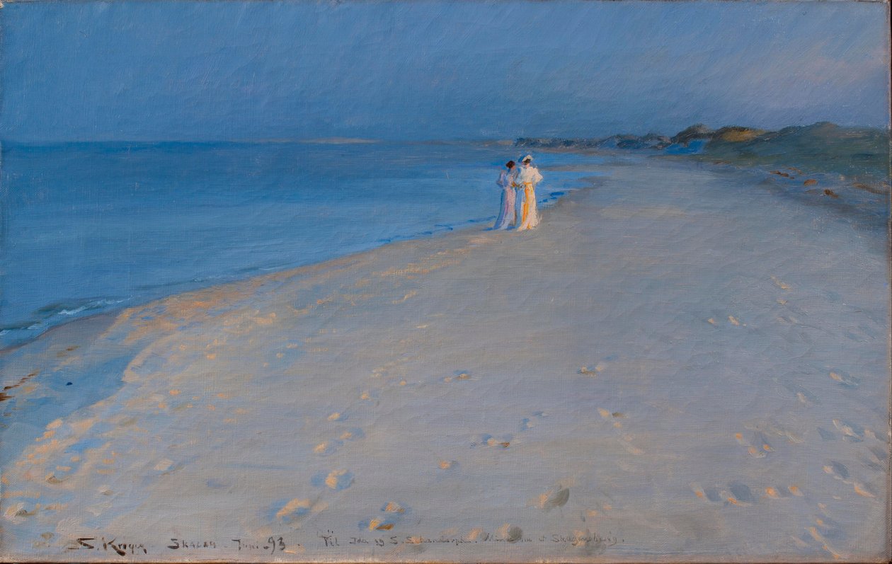 Deens:  Zomeravond op het Zuidstrand van Skagen. Anna Ancher en Marie Zomeravond op het zuiderstrand van Skagen. Anna Ancher en Marie Krøyer

 (studie) door Peder Severin Krøyer