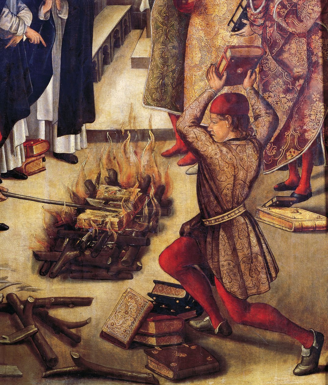 Verbranding van ketterse boeken, detail door Pedro Berruguete
