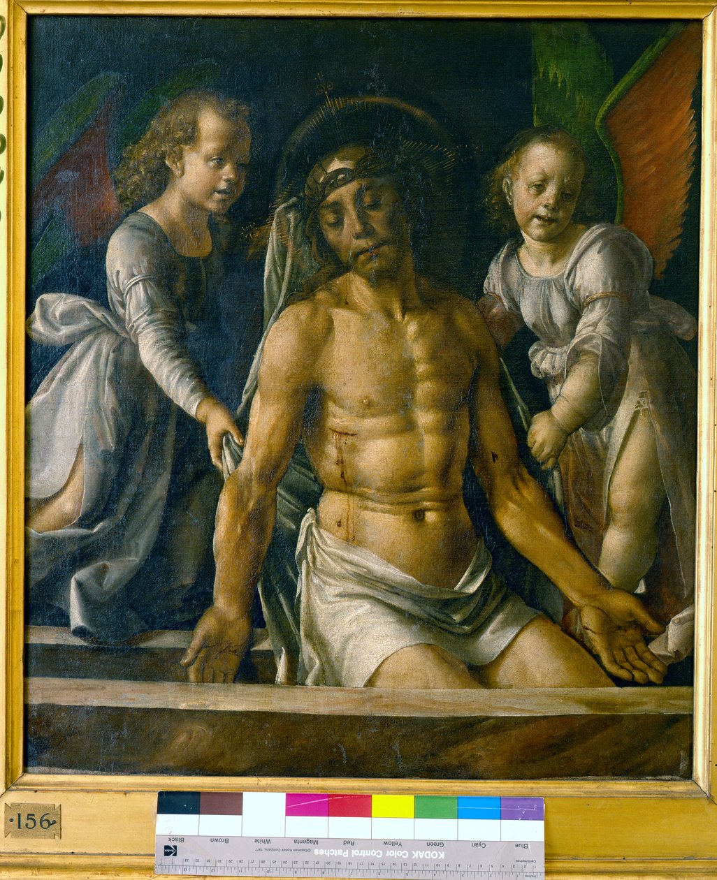 Christus in het graf tussen twee engelen door Pedro Berruguete