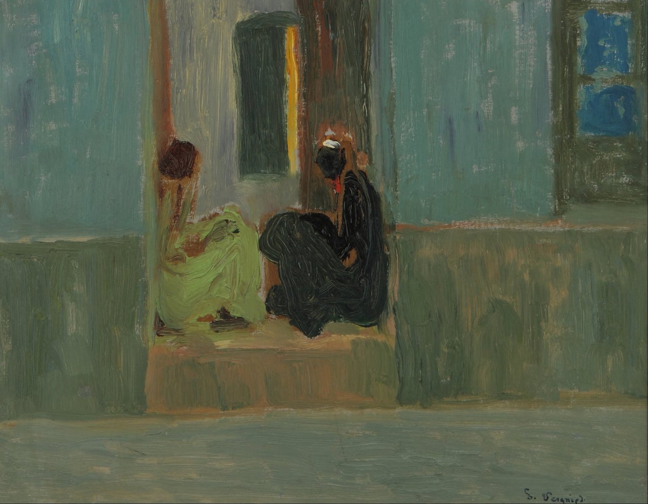 Zwarte vrouwen bij de deur of zwarte vrouwen in de hal door Pedro Figari