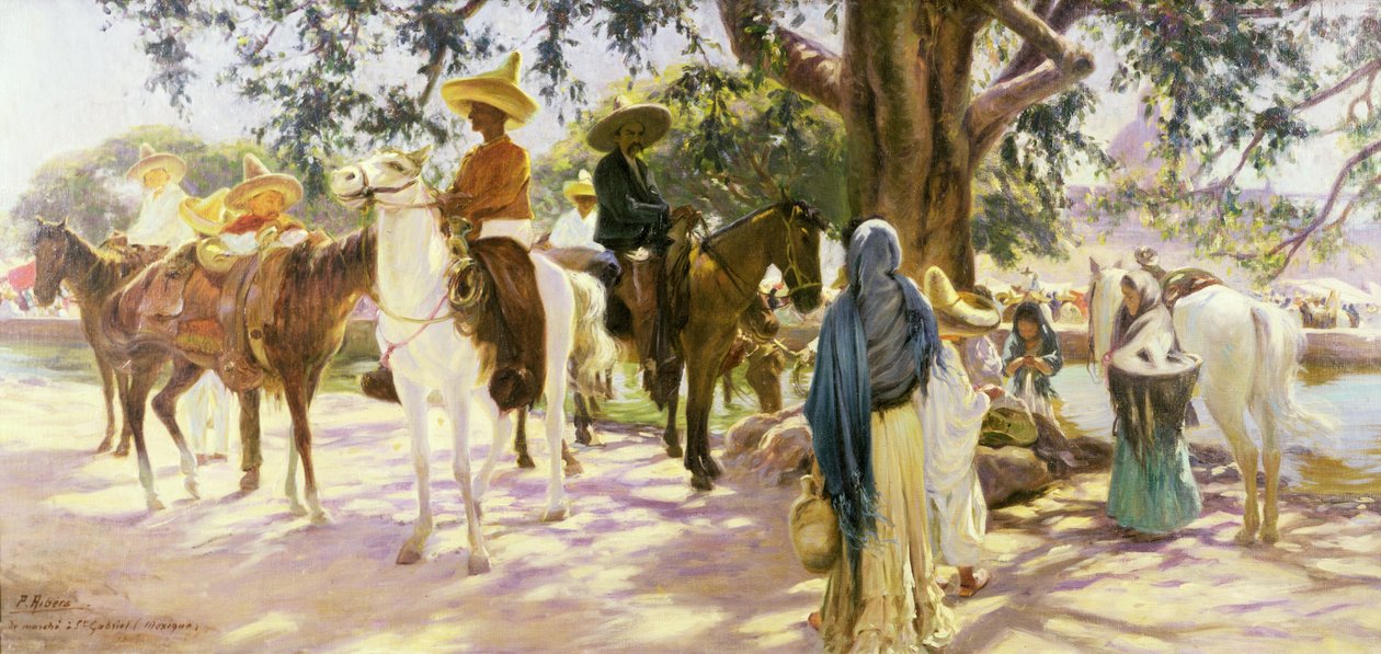 Marktdag in San Gabriel, Mexico, 1909 door Pedro Ribera