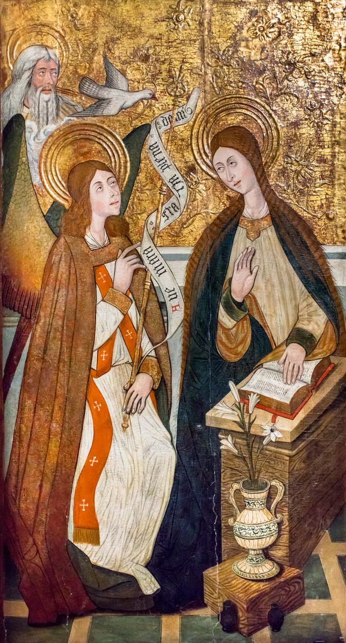 De Annunciatie (olieverf op hout) door Pedro the Younger Espalargues