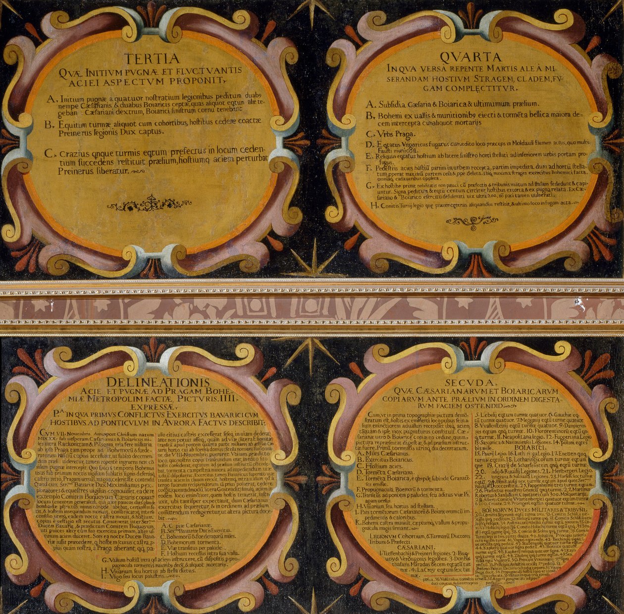 Bijschriften van vier schilderijen van de Slag bij de Witte Berg, 7-8 november 1620, door Pieter Snayers, bewaard in Santa Maria della Vittoria, Rome door Peeter Snayers