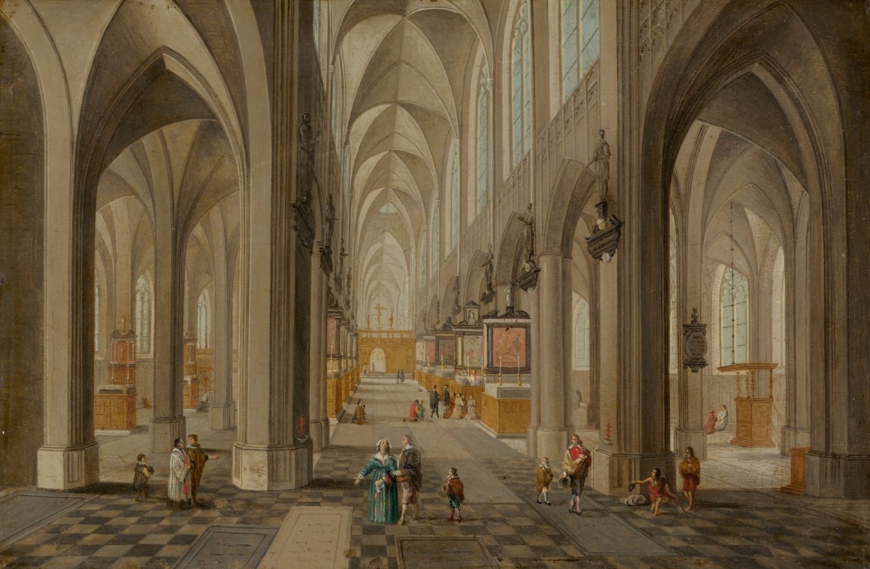 Antwerp Cathedral, c.1650-1655 (oil on copper) door Peeter the elder & Vrancx Sebastian (1573-1647) Neeffs