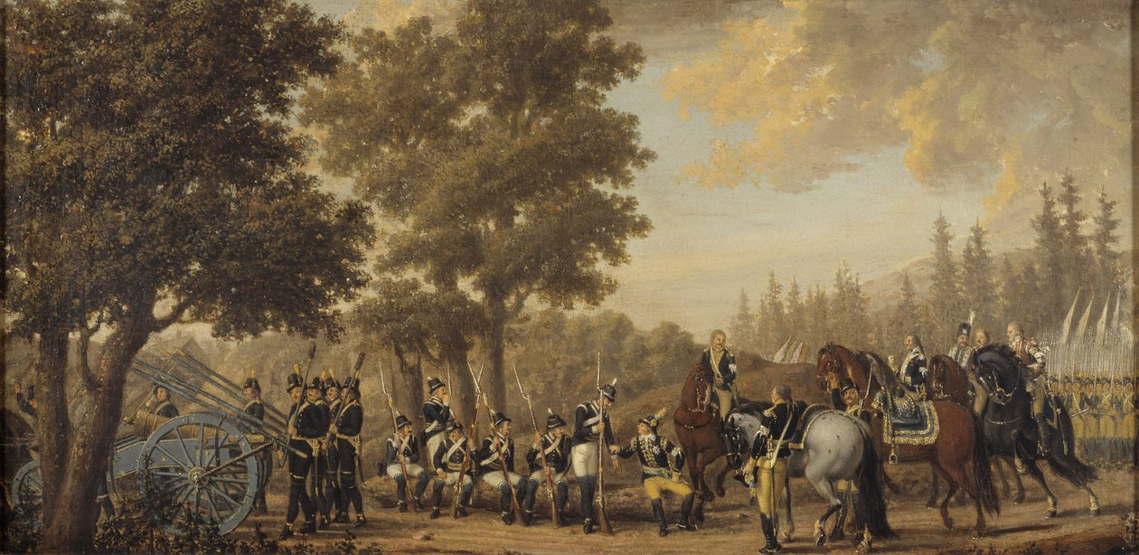 Koning Gustav III van Zweden in de Russisch-Zweedse oorlog door Pehr Hilleström